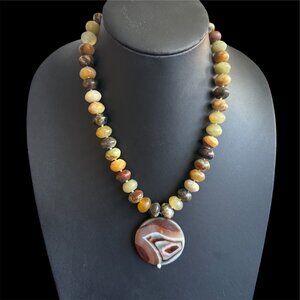 Agate Stone Necklace Beaded Ball Beads Agate Pendant Necklace 20 Inch